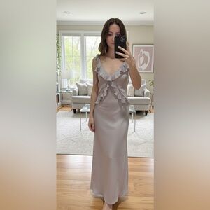 🆕Betsy Johnson Silver Satin Ruffled Gray Dress
